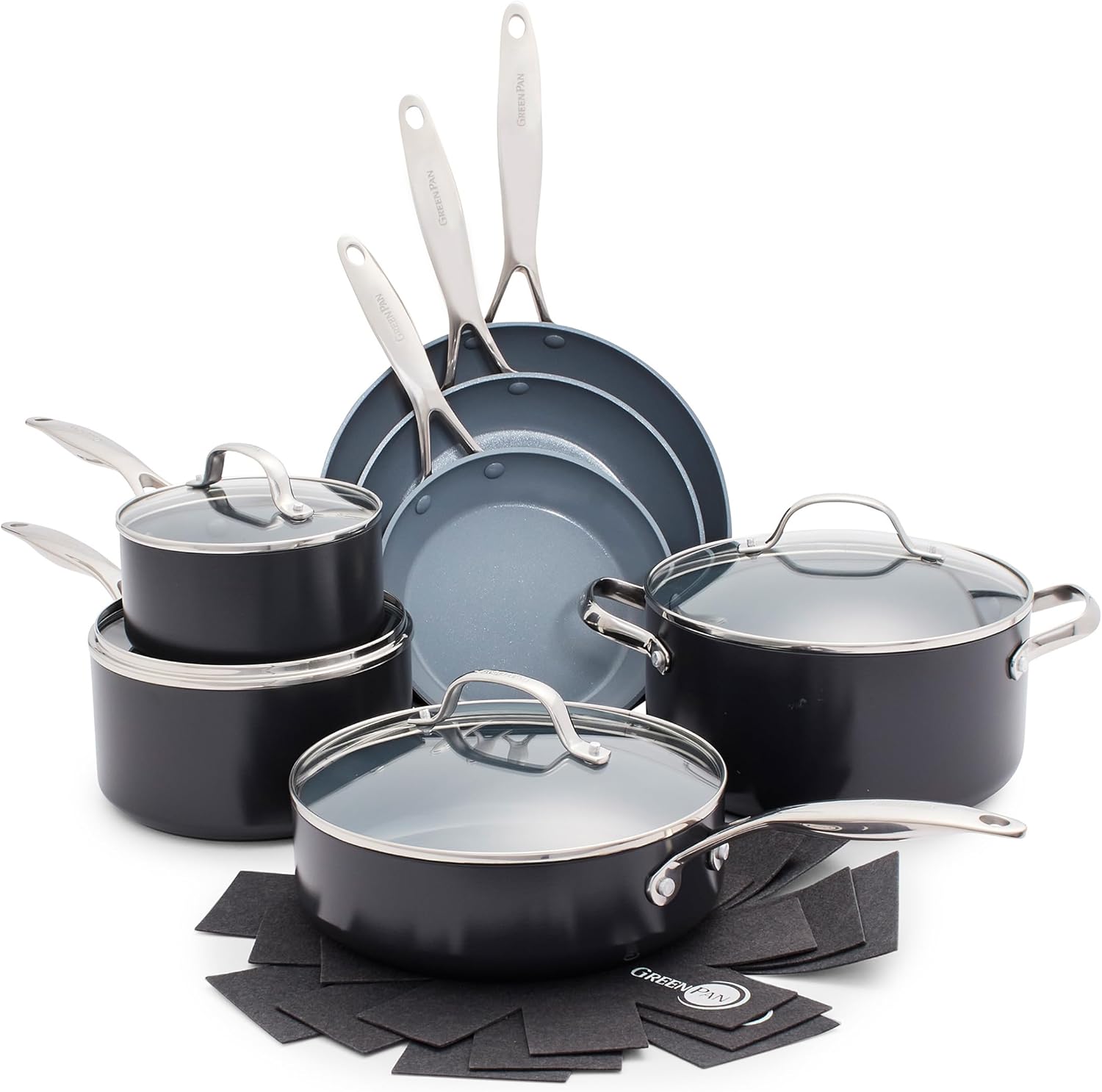 GreenPan Valencia Pro Hard Anodized 11 Piece Cookware Pots and Pans Set, Ceramic Nonstick PFAS-Free PFOA-Free Coating, Induction, Durable Frying Pans, Saucepans, Lids, Dishwasher & Oven Safe, Gray