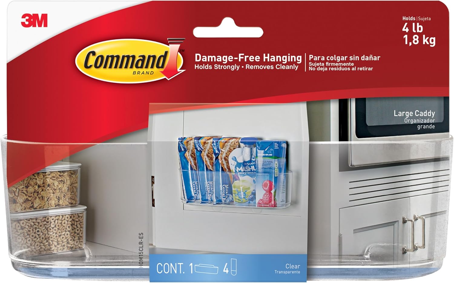 Command Large Caddy, Holds up to 4 lb, 8.6" x 3.1" x 3", 1 Caddy with 4 Strips, Damage-Free Organization Wall Mount to Cabinet, Kitchen, Pantry, Closet, or Under Sink