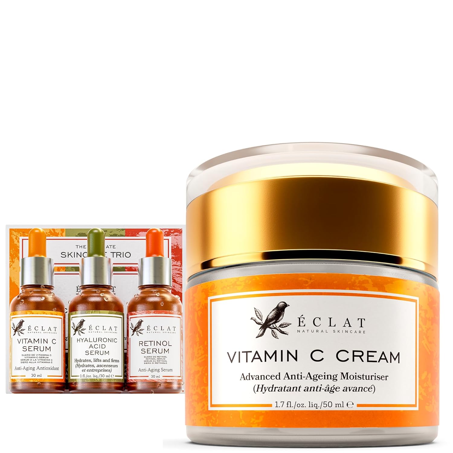 Eclat Skincare Unlock Your Glow - Vitamin C Face Moisturizer and Face Serums Set - 100% Vegan & Dermatologist Developed (Pack of 3)