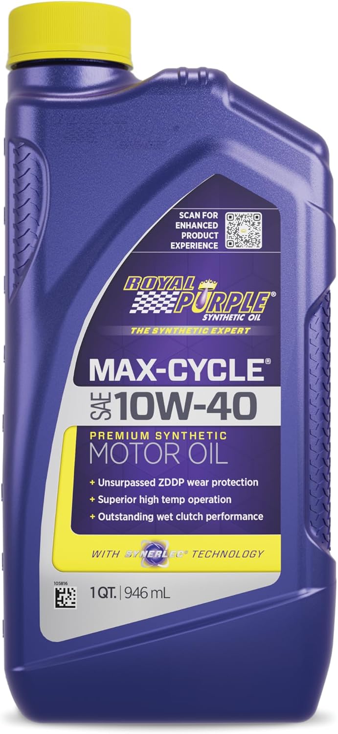 Royal Purple (06315-6PK Max-Cycle 10W-40 High Performance Synthetic Motorcycle Oil - 1 Quart, (Case of 6)