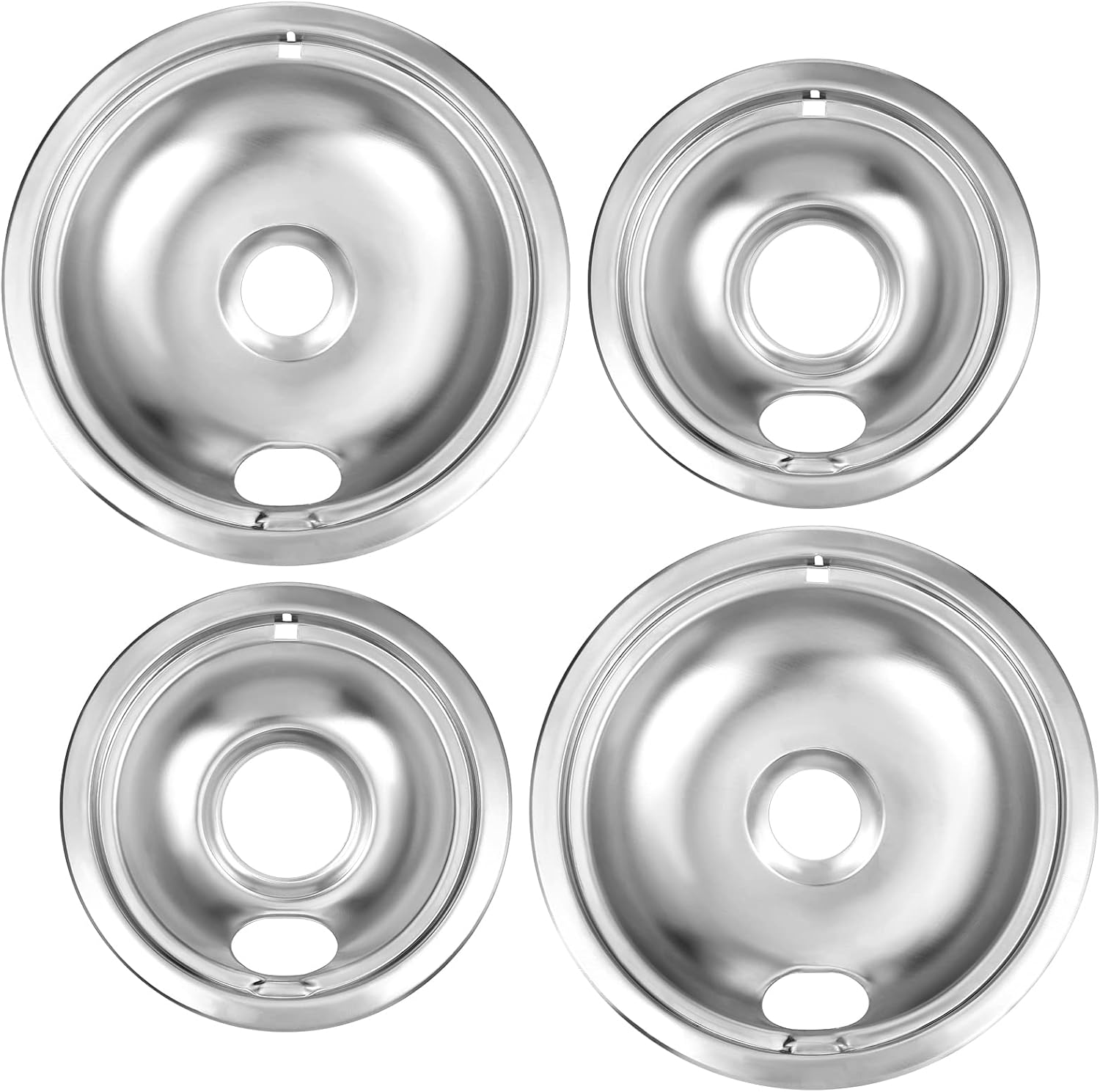 Drip Pan Kit,Universal Chrome Burner Drip Bowls Replacement for Whirlpool Kitchen Aid Range Parts W10278125 W10196405 W1019640,4 Pack (2x6" and 2x8")