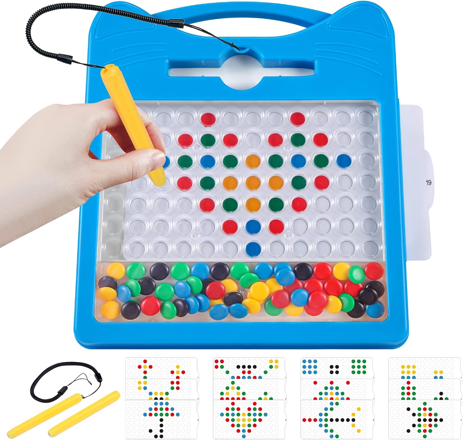 Svance Magnetic Drawing Board for Kids, Toddler Magnet Doodle Board with Beads and 2 Pens, Magnetic Dot Art Toys, Airplane Car Travel Activities (Blue Cat)