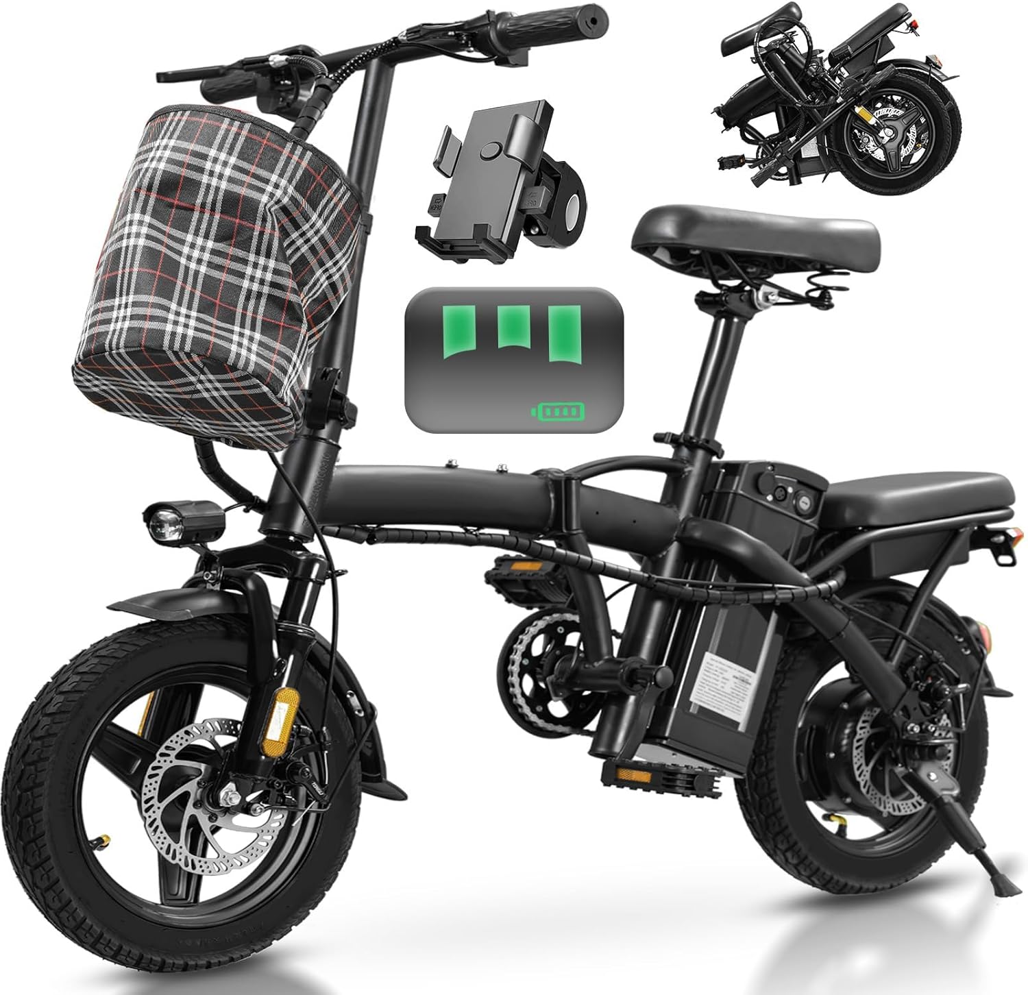 Folding Electric Bike for Adults and Teens, 560W Motor 24MPH Compact Commuter Ebike, 32 Miles Range, 48V 10Ah Battery, 3-Level Pedal Assist, 14" Mini Foldable Electric Bicycle, UL 2849 Certified