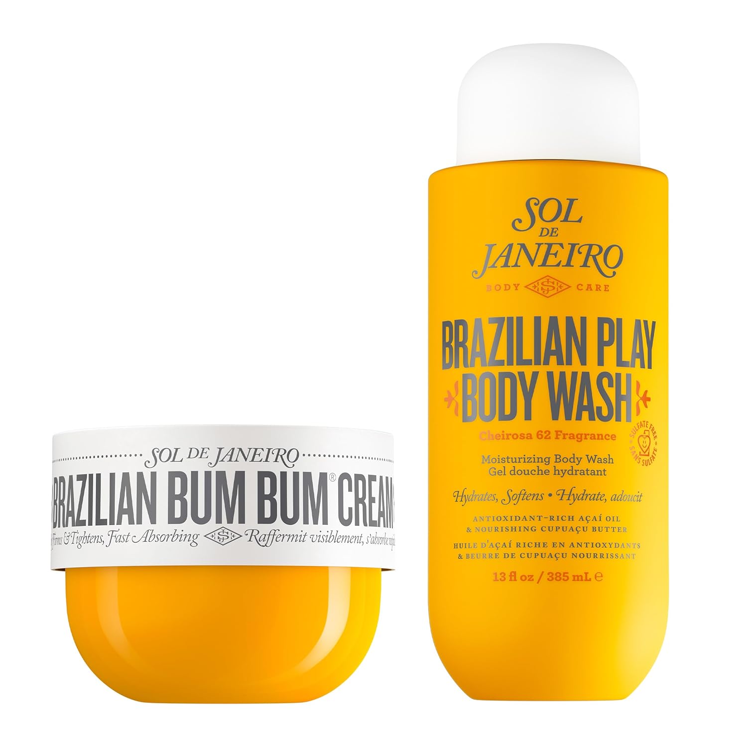 SOL DE JANEIRO Brazilian Bum Bum Cream and Brazilian Play Moisturizing Shower Cream Gel Body Wash Full Size Bundle, Amazon Exclusive