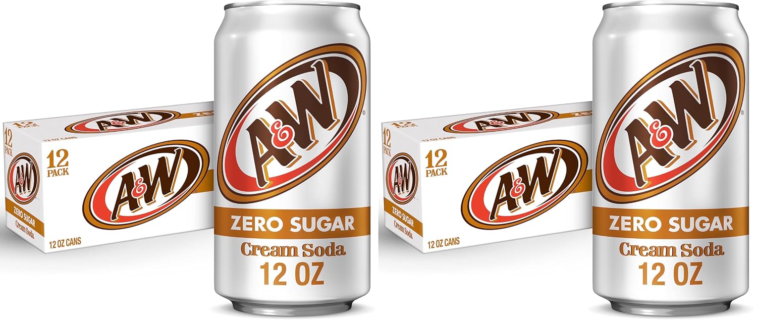 A&W Cream Soda, Zero Sugar | 12 fl. oz. Cans | 12 Pack | Pack of 2