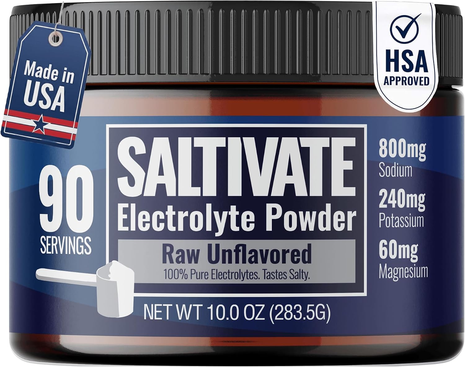 Electrolytes Powder, Raw Unflavored, 800mg Sodium, 90 Servings