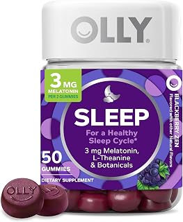 OLLY Sleep Gummy, Occasional Sleep Support, 3 mg Melatonin, L-Theanine, Chamomile and Lemon Balm Extracts, Sleep Supplement, Blackberry Flavor - 50 Count
