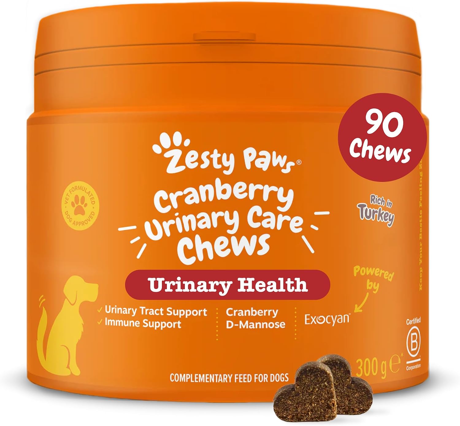 Zesty Paws Cranberry Urinary Care Supplement for Dogs | Cranberry Extract for Dog | Support Urinary Health for Dogs | 90 Count