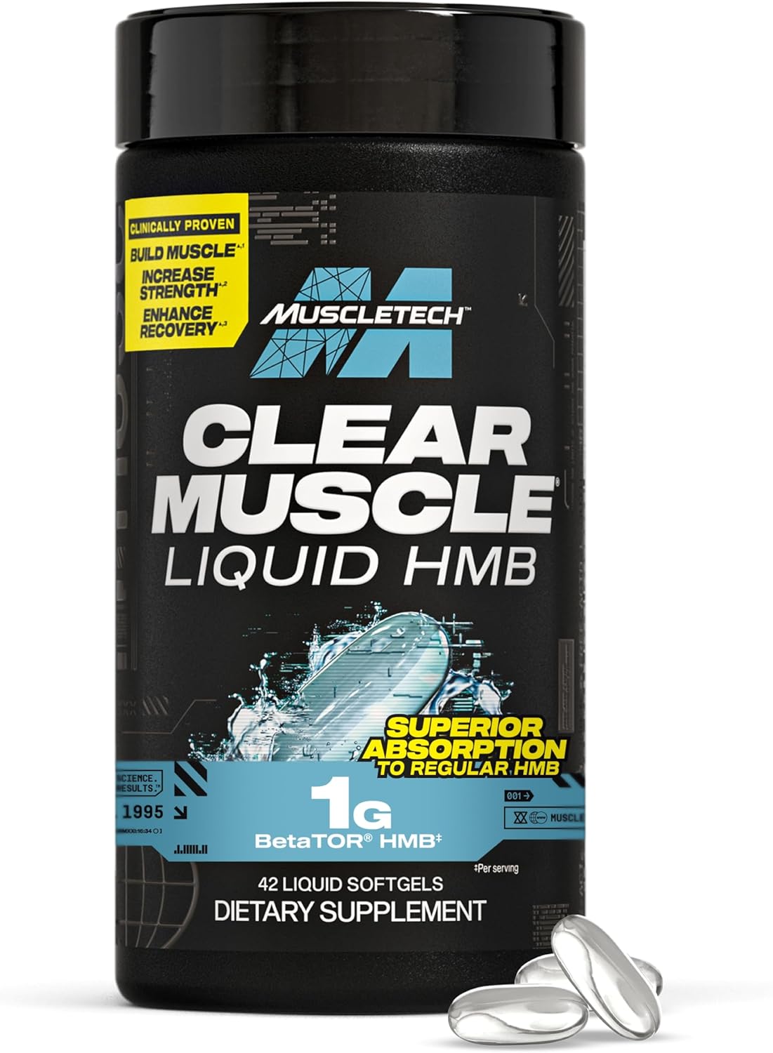 Muscletech HMB Supplements 1000mg, Clear Muscle (42 Liquid Softgels) - Highest Grade HMB for Lean Muscle & Recovery - HMB Free Acid Muscle Supplement - Help Decrease Muscle Breakdown