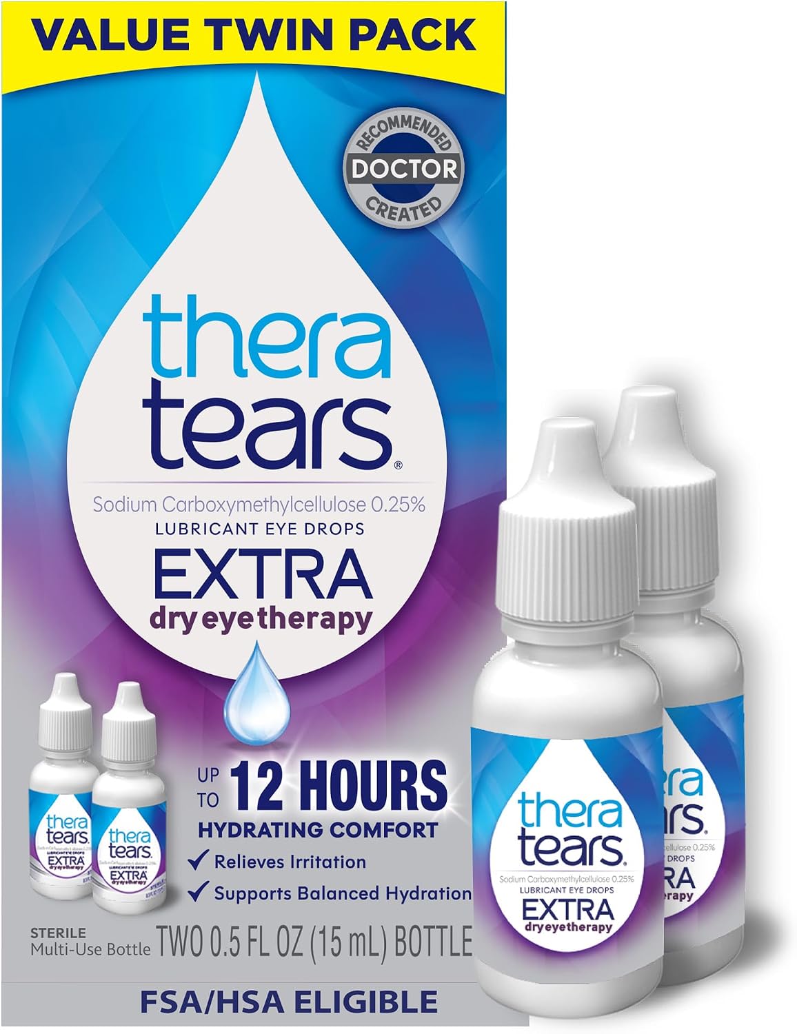 TheraTears Extra Dry Eye Therapy Lubricating Eye Drops for Dry Eyes, 0.5 fl oz Bottle, 2 Count(Pack of 1)