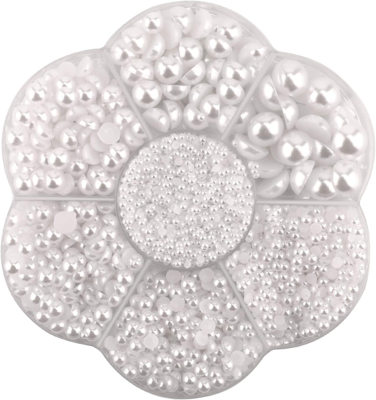 SAVITA 5600Pcs 2/3/4/5/6/8/10mm White Flat Back Pearl Half Round Pearls Beads Satin Luster Loose Beads Gems for DIY Craft Necklaces Bracelets Jewelry Decorations Wedding Dress Nail Art Making