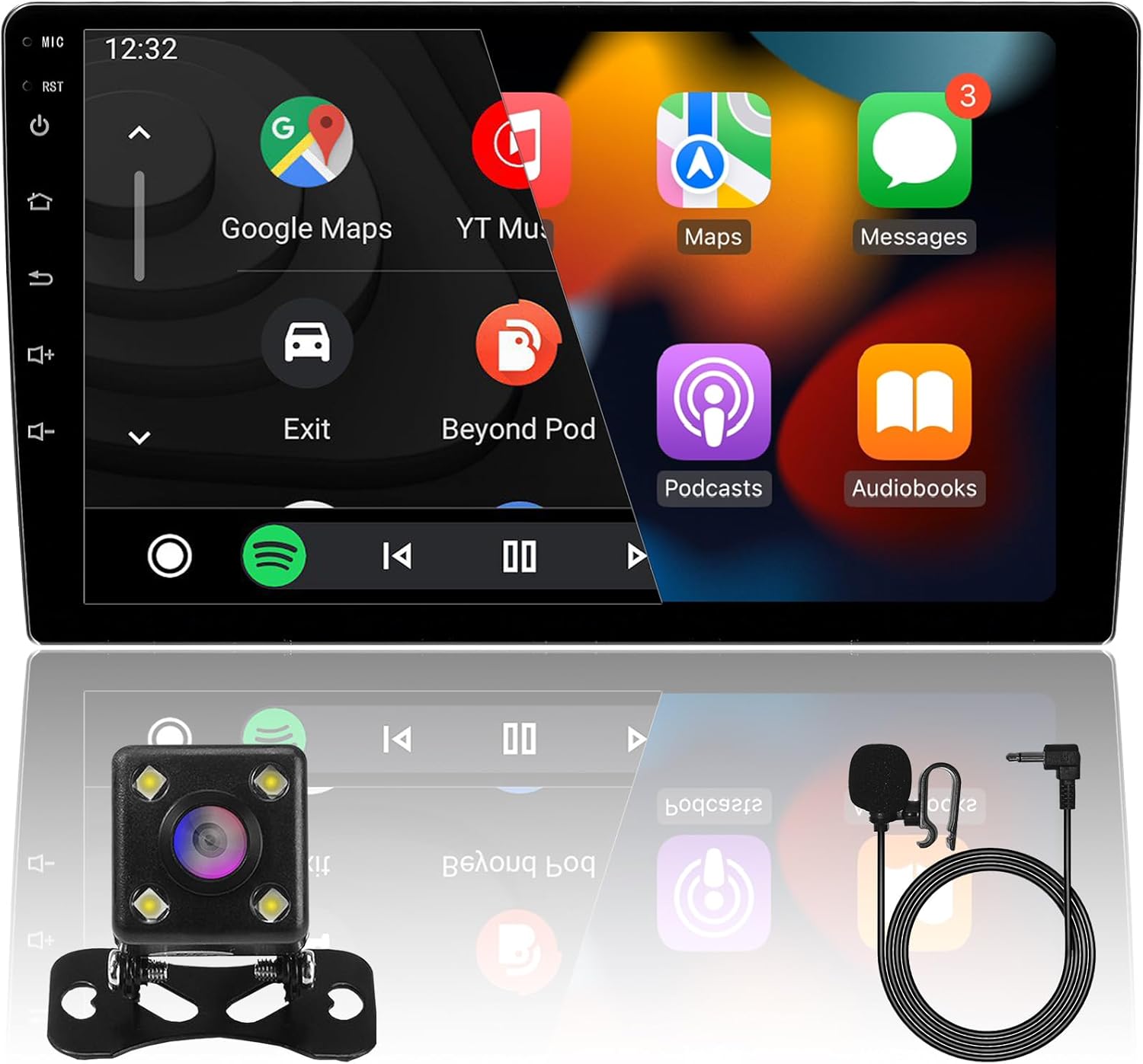 10inch 2+32GB IPS Full Touch Screen Android Car Radio Audio Video Stereo Player for Double Din Raido Model with CarPlay Android Auto WiFi BT MirrorLink Split Screen PIP GPS Navigation