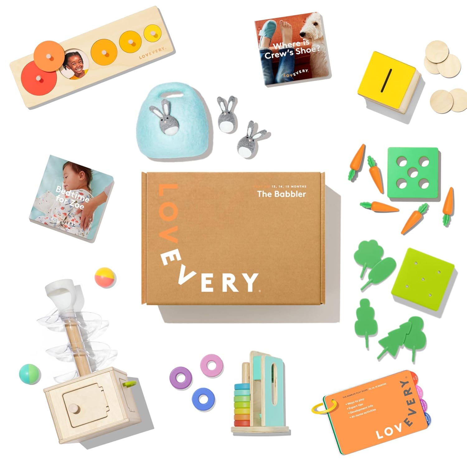 LOVEVERY, The Babbler Play Kit with Bonus Book 'Where is Crew's Shoe', Birthday Play Kit, Montessori Toddler Toy (Best Birthday Gift for 1 Year Old)