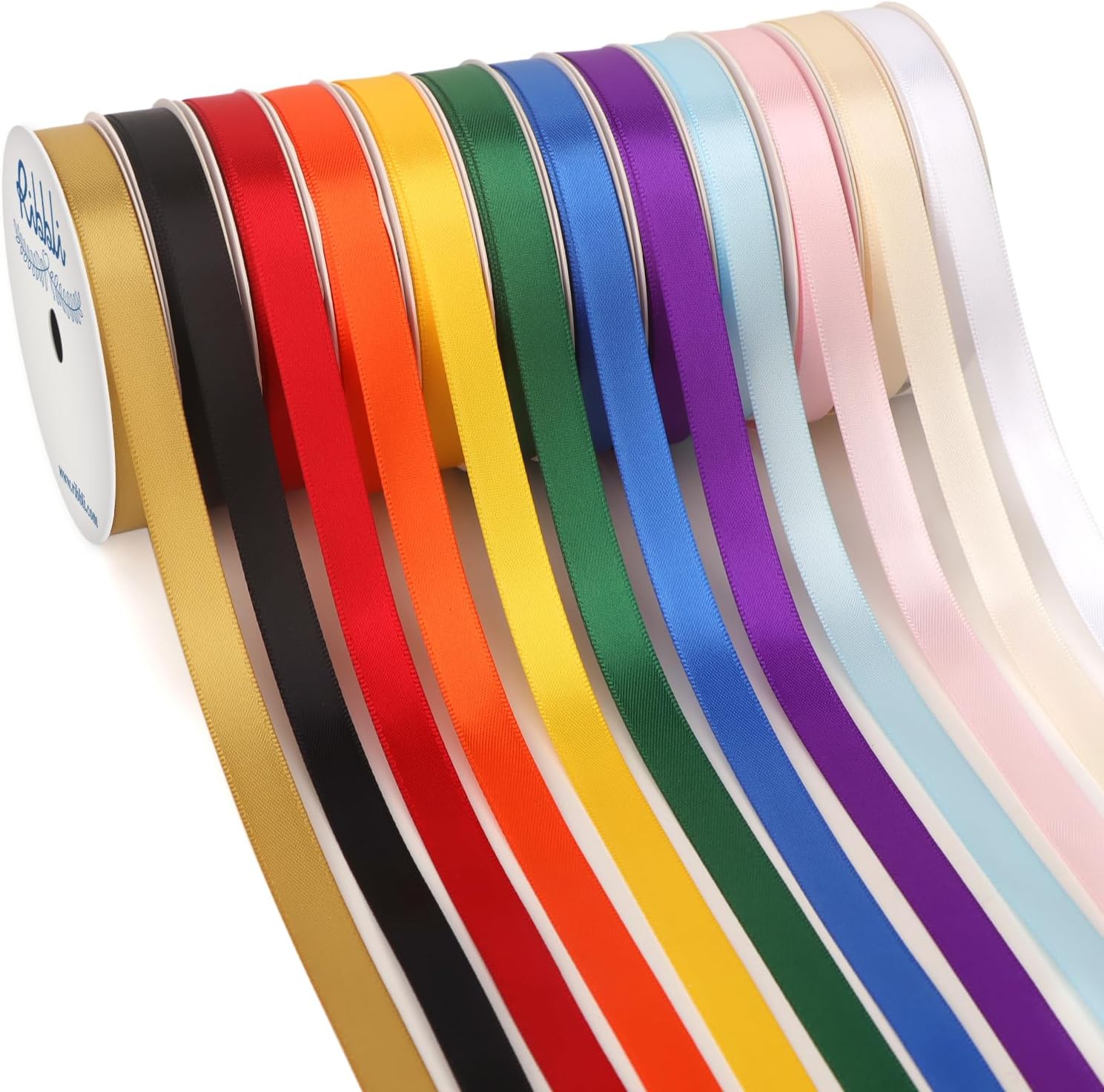 Ribbli Rainbow Satin Ribbon 10 mm x 12 Rolls Total 54.8 Meters - Colorful Ribbon for Gift Wrapping Craft Party Decoration Baby Shower Wedding