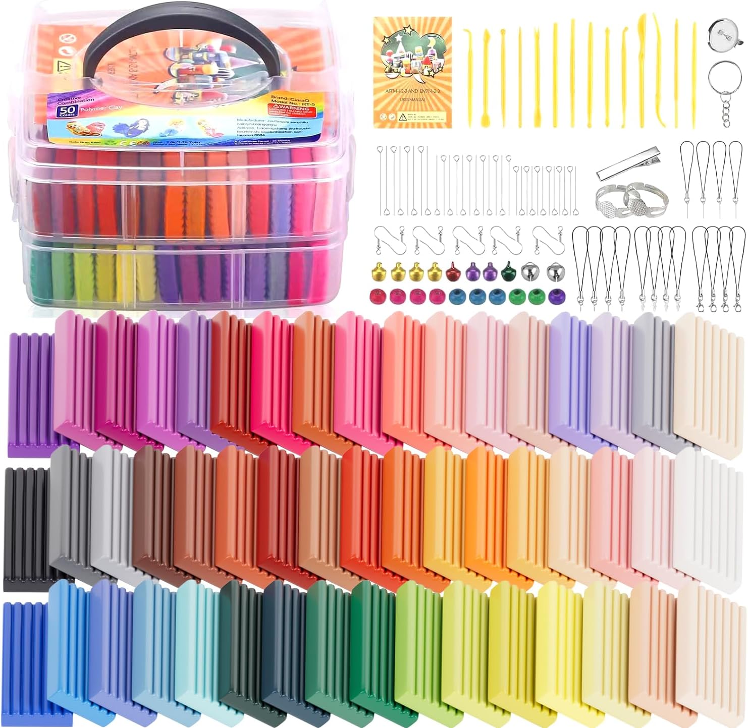 CiaraQ Polymer Clay 50 Colors, DIY Modeling Clay Starter Kits for Kids, Oven Baked Model Clay with Sculpting Tools, Safe and Non-Toxic, Great for Children and Beginners