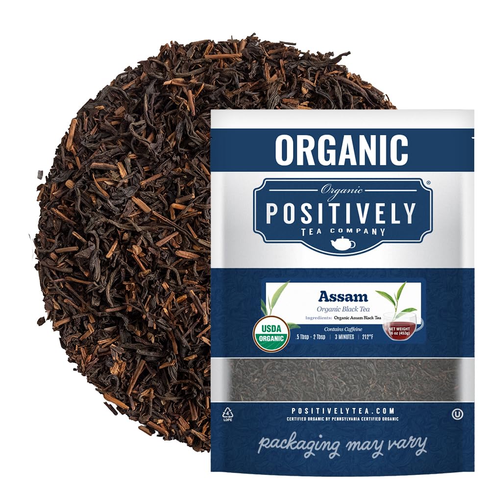 Positively Tea, Organic Assam TGFOP Black Tea, Loose Leaf, 16 Ounce