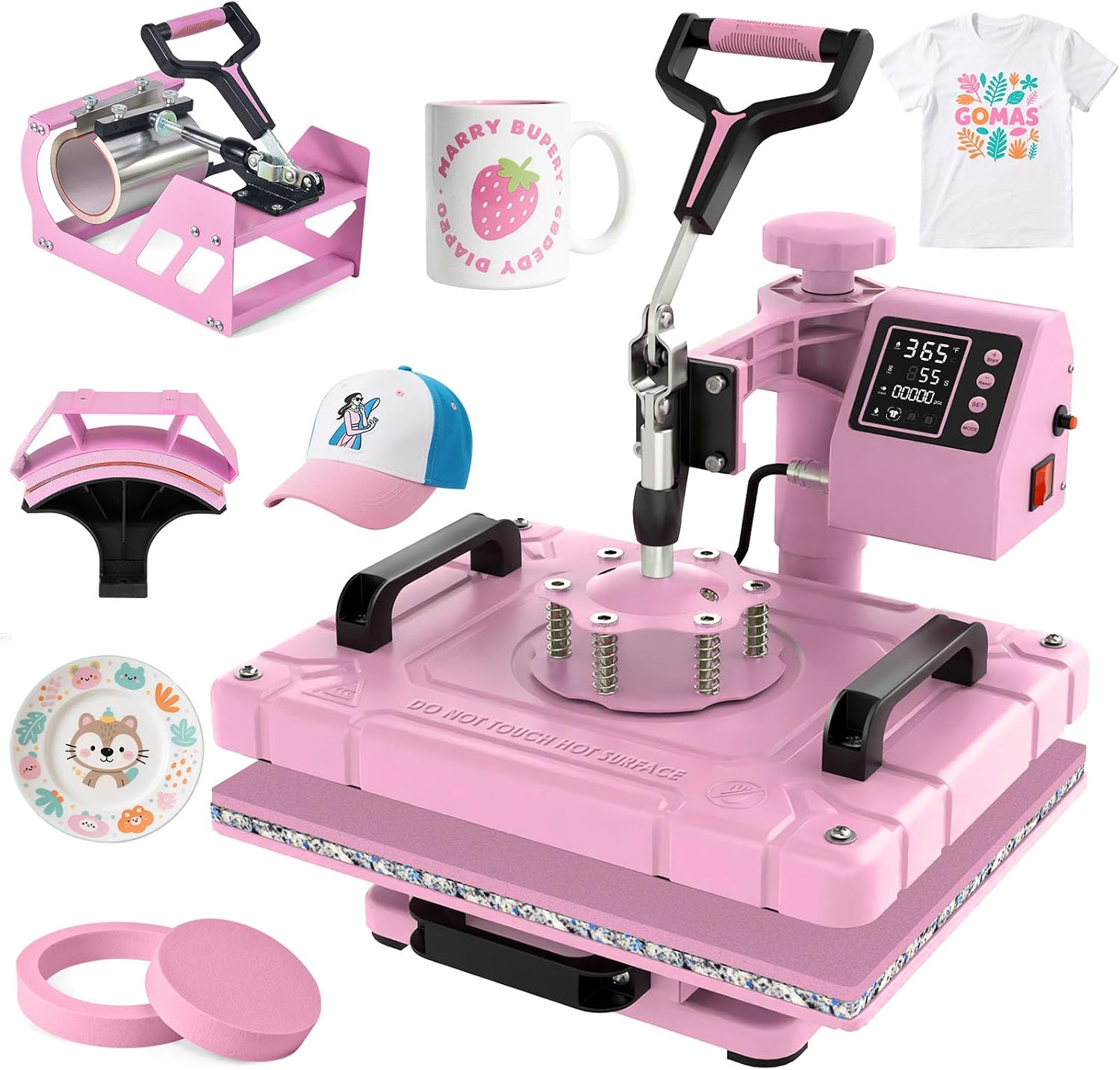 Slendor Heat Press Machine 12x15 inch, 5 in 1 360-Degree Swing Away Digital T Shirt Pressing Machine Multifunction Heat Transfer Sublimation Combo for T Shirts Mugs Hat Plate Cap