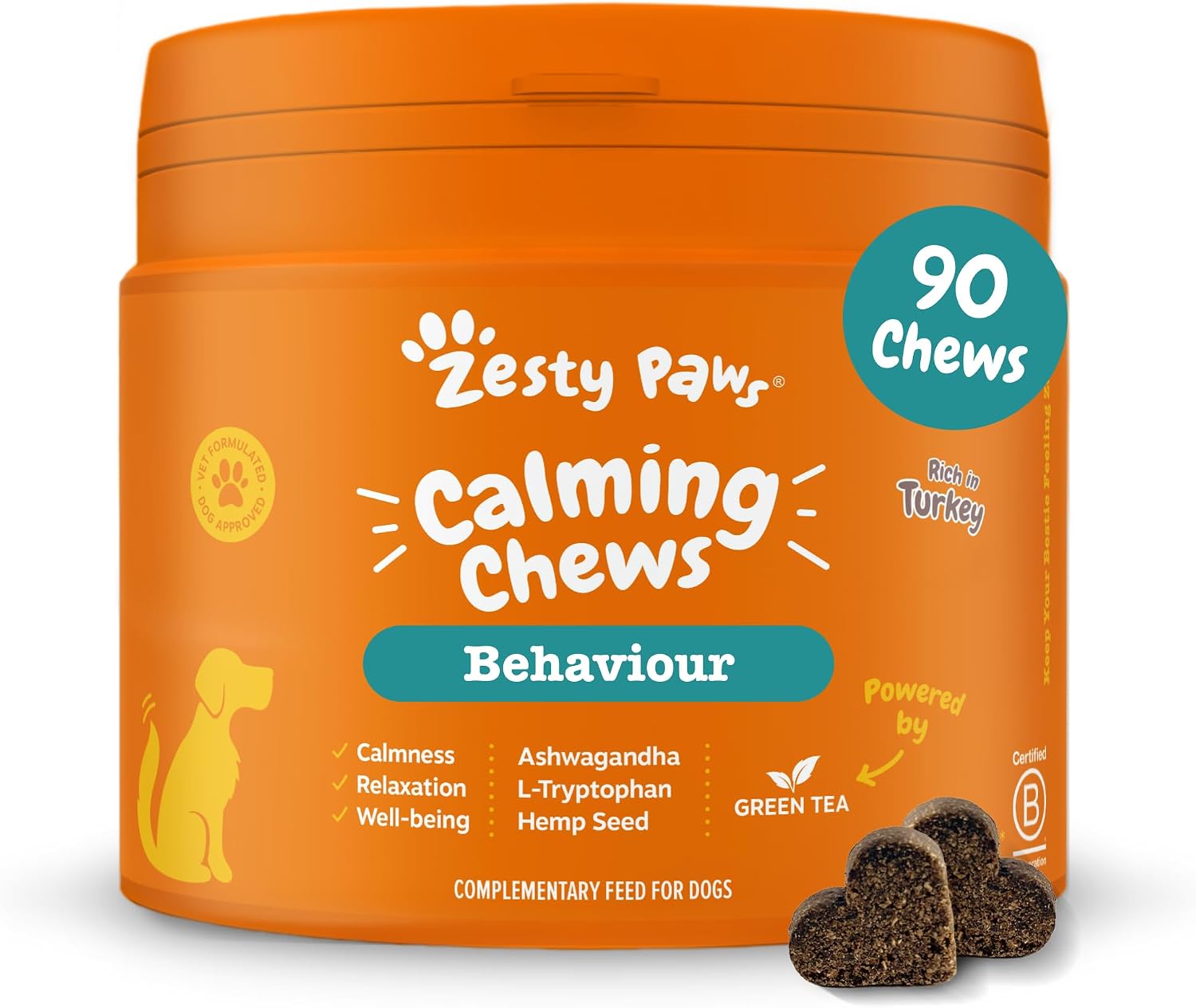 Zesty Paws Calming Treats for Dogs, Rich in Turkey, 90 Chews, Daily Use