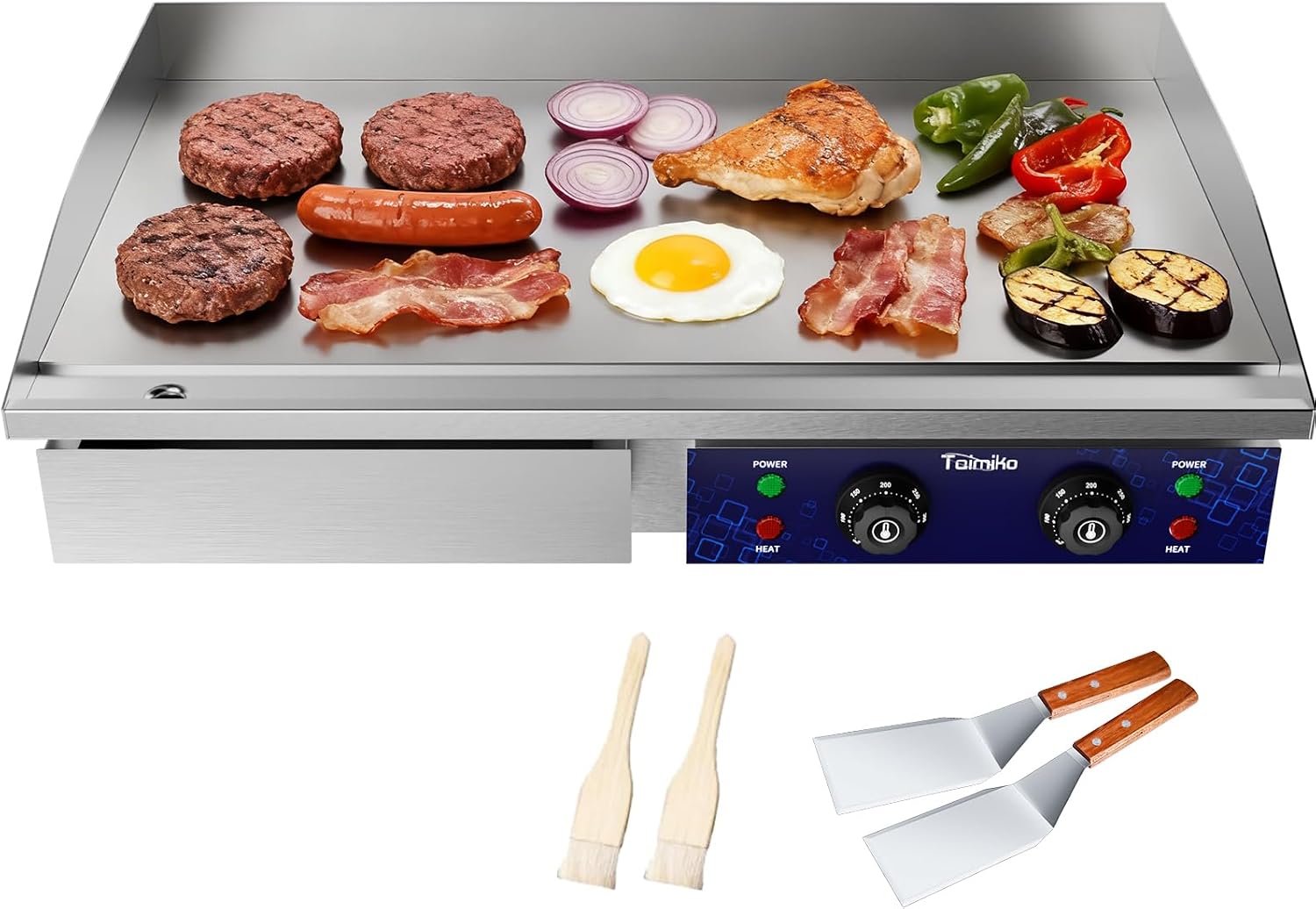 TAIMIKO Commercial Electric Griddle Plate 73cm Large Stainless Steel Grill