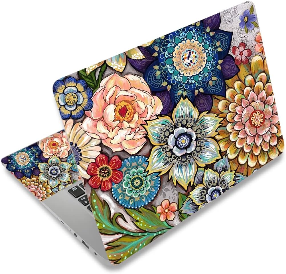 Laptop Skin Sticker Decal,12" 13" 13.3" 14" 15" 15.4" 15.6 inch Laptop Vinyl Skin Sticker Cover Art Protector Notebook PC (2 Wrist Pad Skins Included), Decorative Waterproof Removable, Colorful Flower