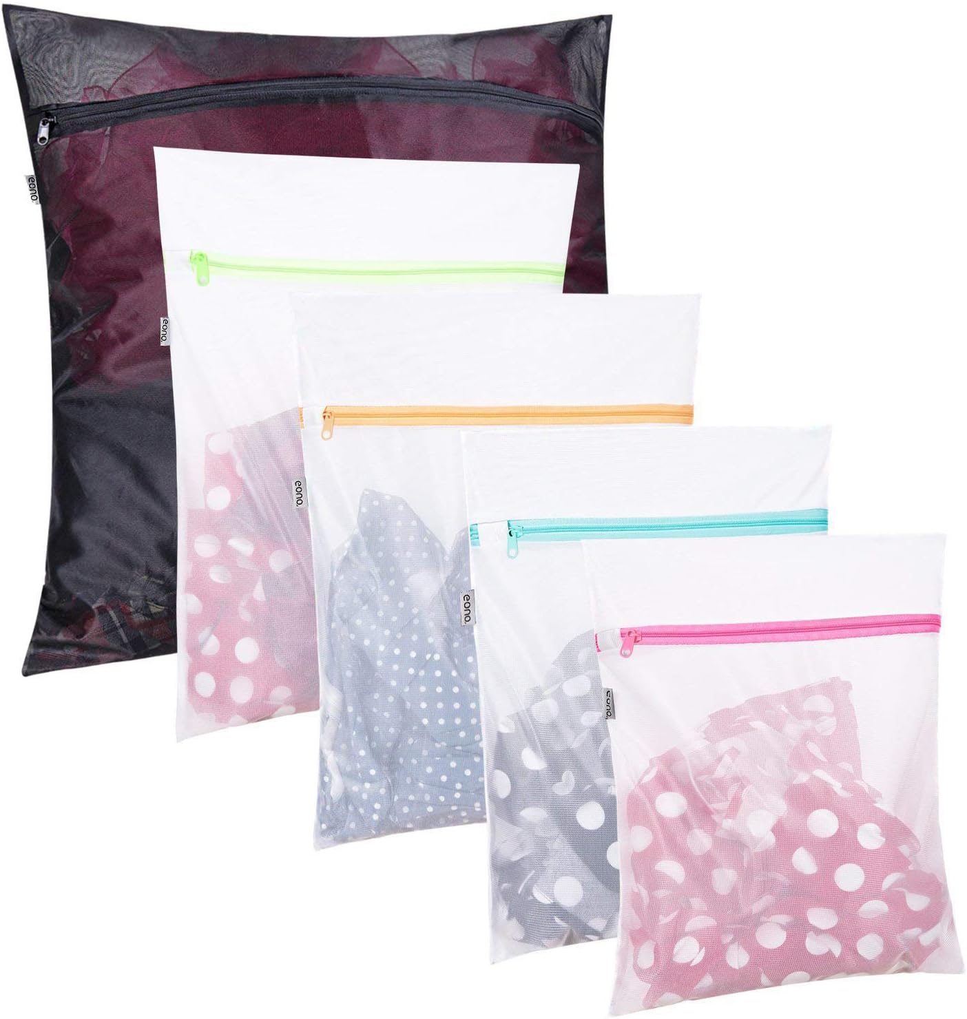 Eono Mesh Laundry Bags Reusable Washing Machine Bag for Delicate Blouse, Hosiery, Underwear, Bra, Shoes, Lingerie Baby Clothes, 5 Set (1XL+2L+2M)