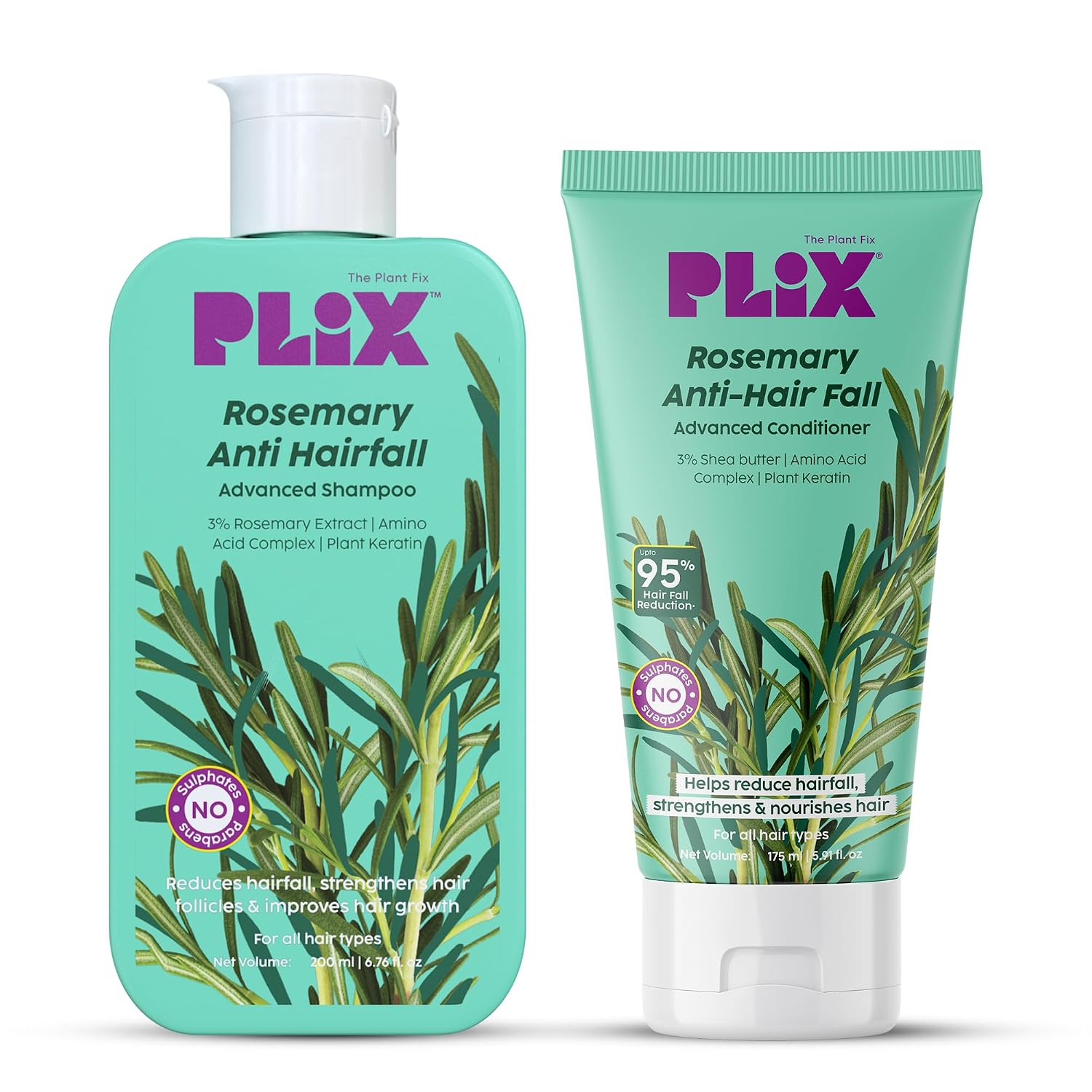 PLIX - THE PLANT FIX Rosemary Anti Hairfall Regime| Advanced Shampoo & Conditioner | Reduces Hair Fall & Strengthens Hair | Rosemary Extract, Ceramides & Plant Keratin | For Men & Women