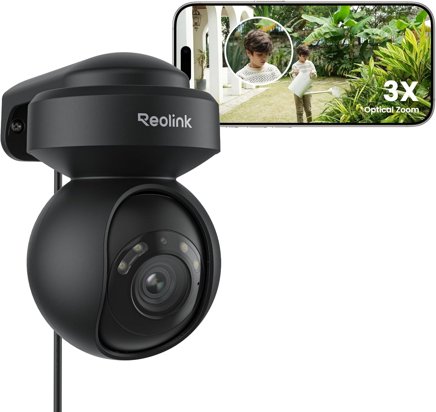 Reolink 5MP PTZ Camera E1 Outdoor, 2.4/5GHz WiFi CCTV Security Camera with 3X Optical Zoom, Human/Vehicle Tracking, Color Night Vision, 2-Way Audio, Support 512GB SD Card for 24/7 Protection, Black