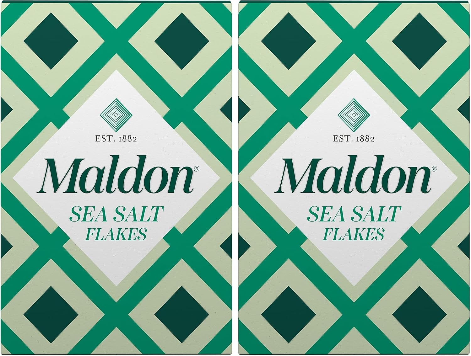 Maldon - Sea Salt Flakes, Unique Pyramid Shaped Salt Flakes, Perfect for a Wide Range of Dishes, Hand-Harvested for Four Generations, 250g Box (Pack of 2)