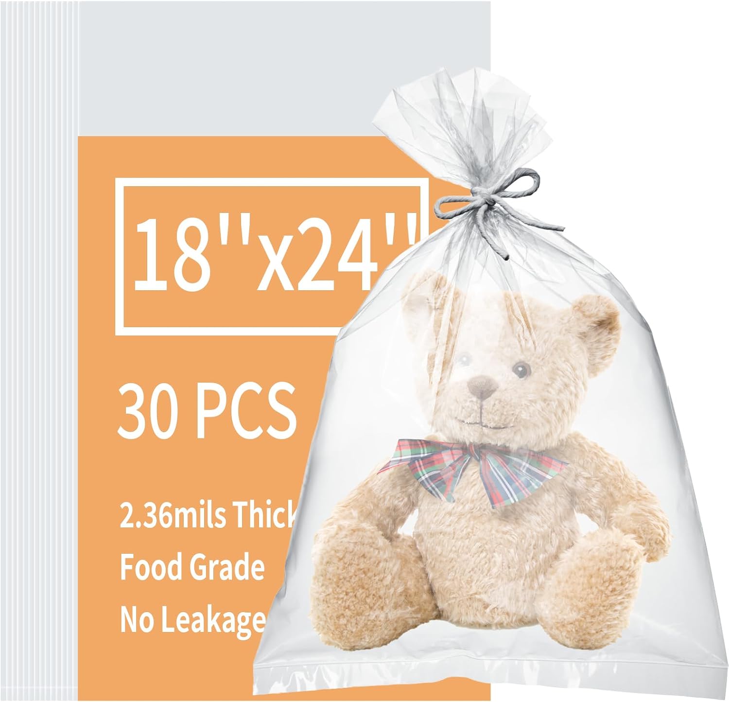 Plastic Flat Open Poly Bags, 18 x 24 inch Clear Plastic Bags, 30 Count Reusable Flat Open Storage Bags for Proofing Bread, Dough,Packaging, Storage Clothes, Craft, Gift - 2.36 Mil Thick