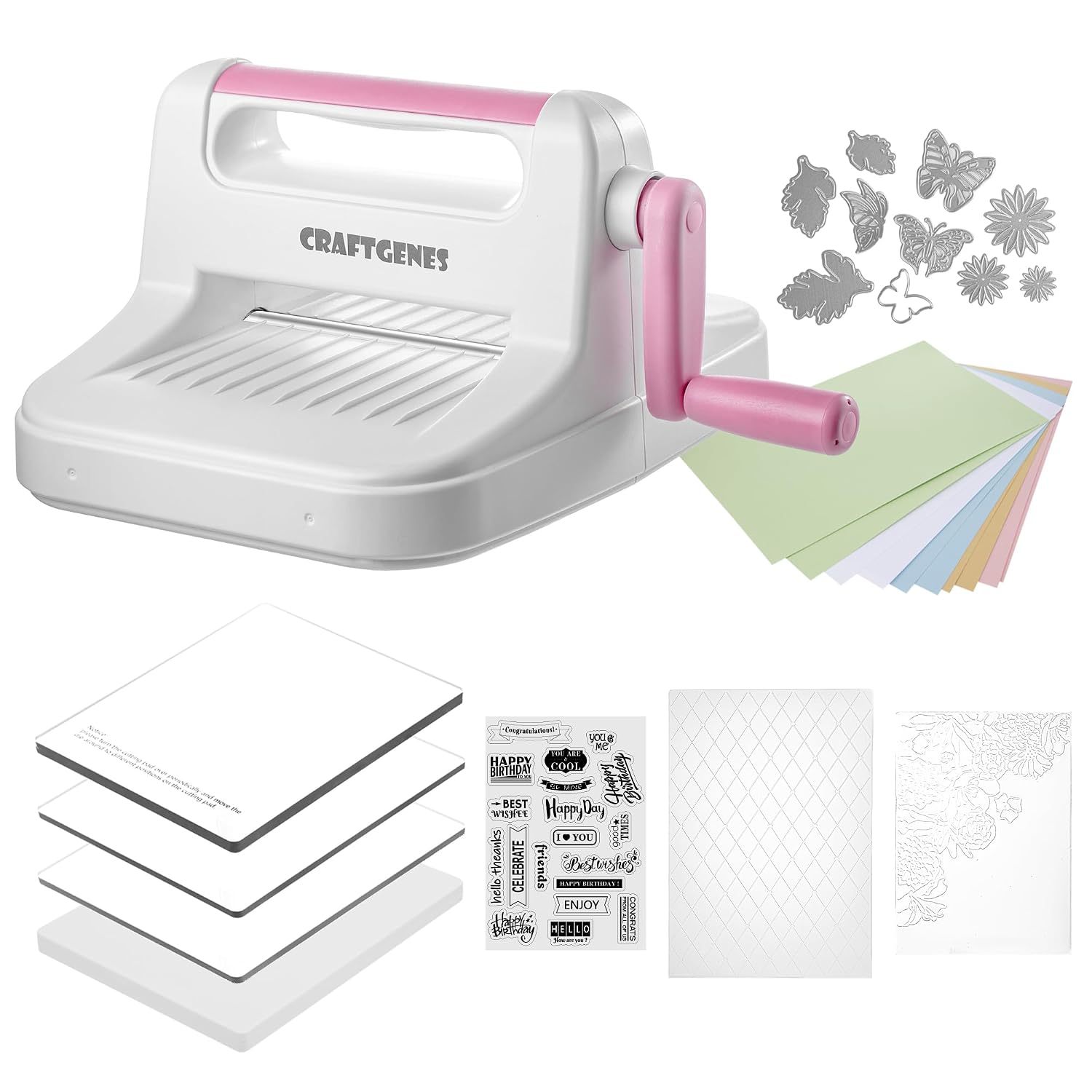 Die Cutting Machine and Embossing Machine – 6'' Opening Size for Cardmaking, Scrapbooking, and DIY Crafts – Complete Set with A5 Die Cuts, Embossing Folders, and Plates(Pink)