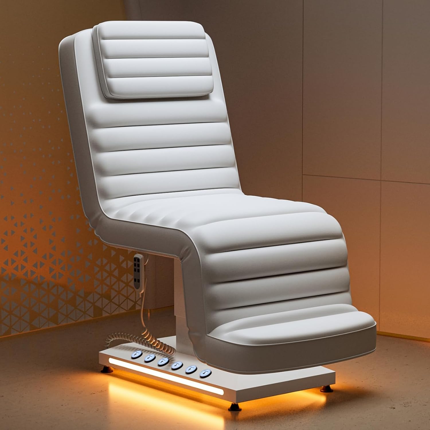 Paddie Fully Electric Spa Chair Massage Table Professional, 3 Motor Esthetician Spa Bed with LED Light, Motorized Height & Angle Adjustable for Facial & Medical, 550lbs Capacity, White