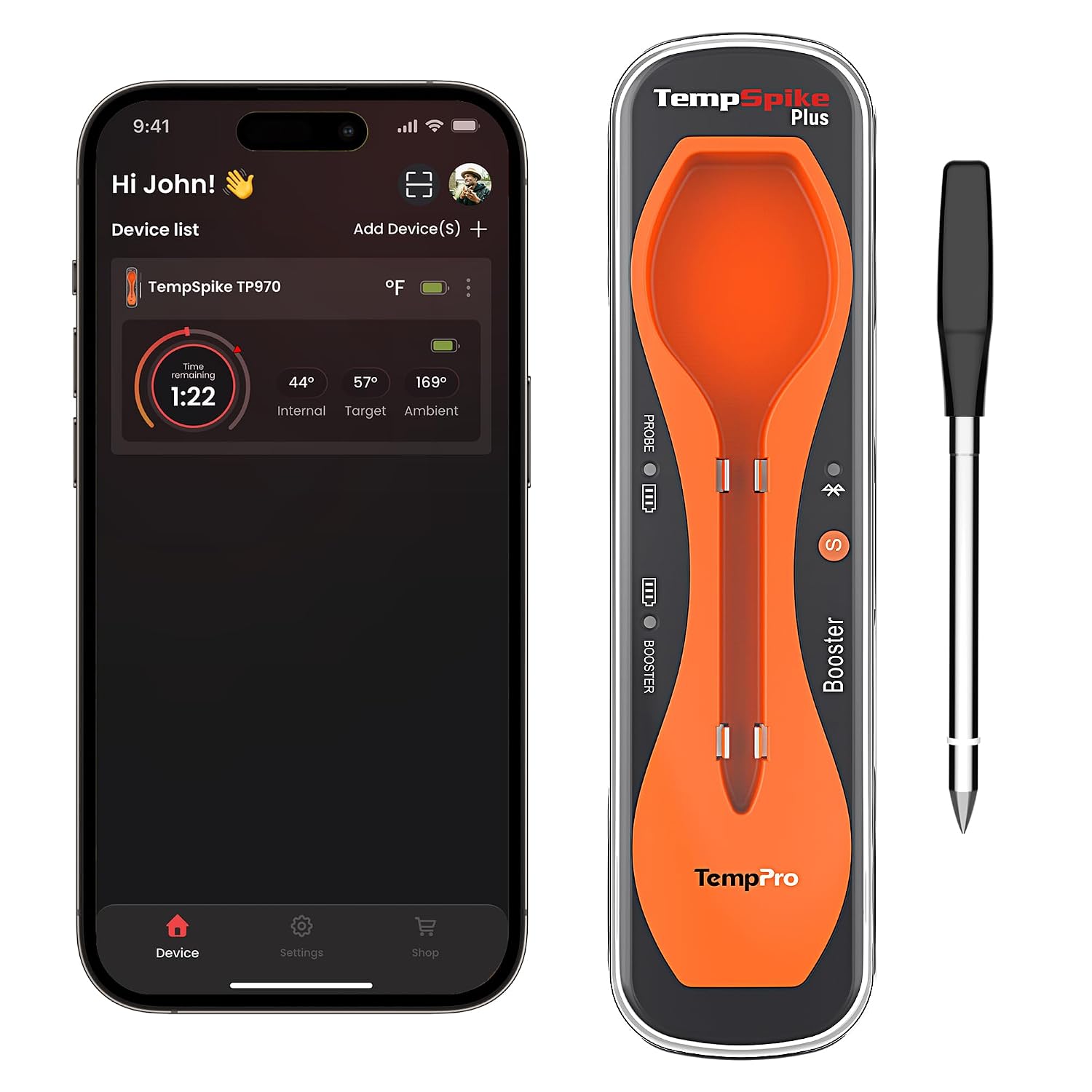 TempPro TempSpike 600ft Wireless Meat Thermometer with Upgraded Meat Probe