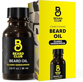 Beard Club Classic Sandalwood Beard Oil for Men 2OZ - Natural Mens Beard Oil with Castor & Amber Oils - Beard & Mustache Conditioner - Hydrates, Softens & Soothes Dry Skin - Strengthens Hair Follicles