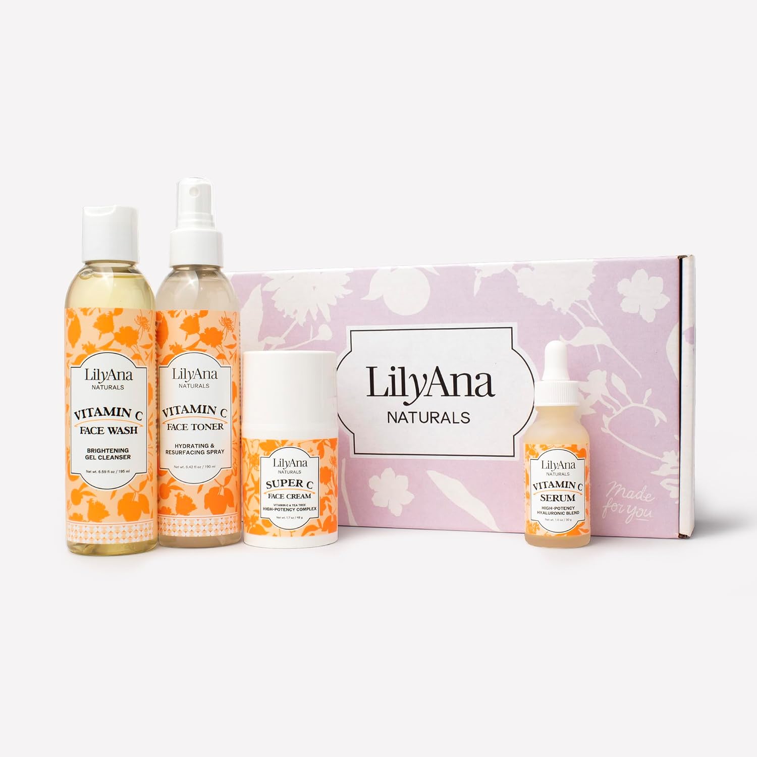 LilyAna Naturals Vitamin C Skincare Gift Set - Brightening and Anti-Aging Skin Care Products - Vitamin C Serum and Hyaluronic Acid - 5 Piece Set