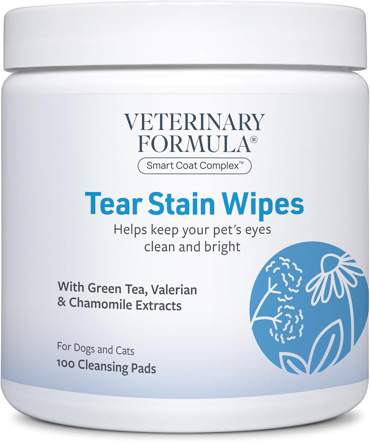Veterinary Formula Smart Coat Eye & Face Wipes for Dogs & Cats, 100ct