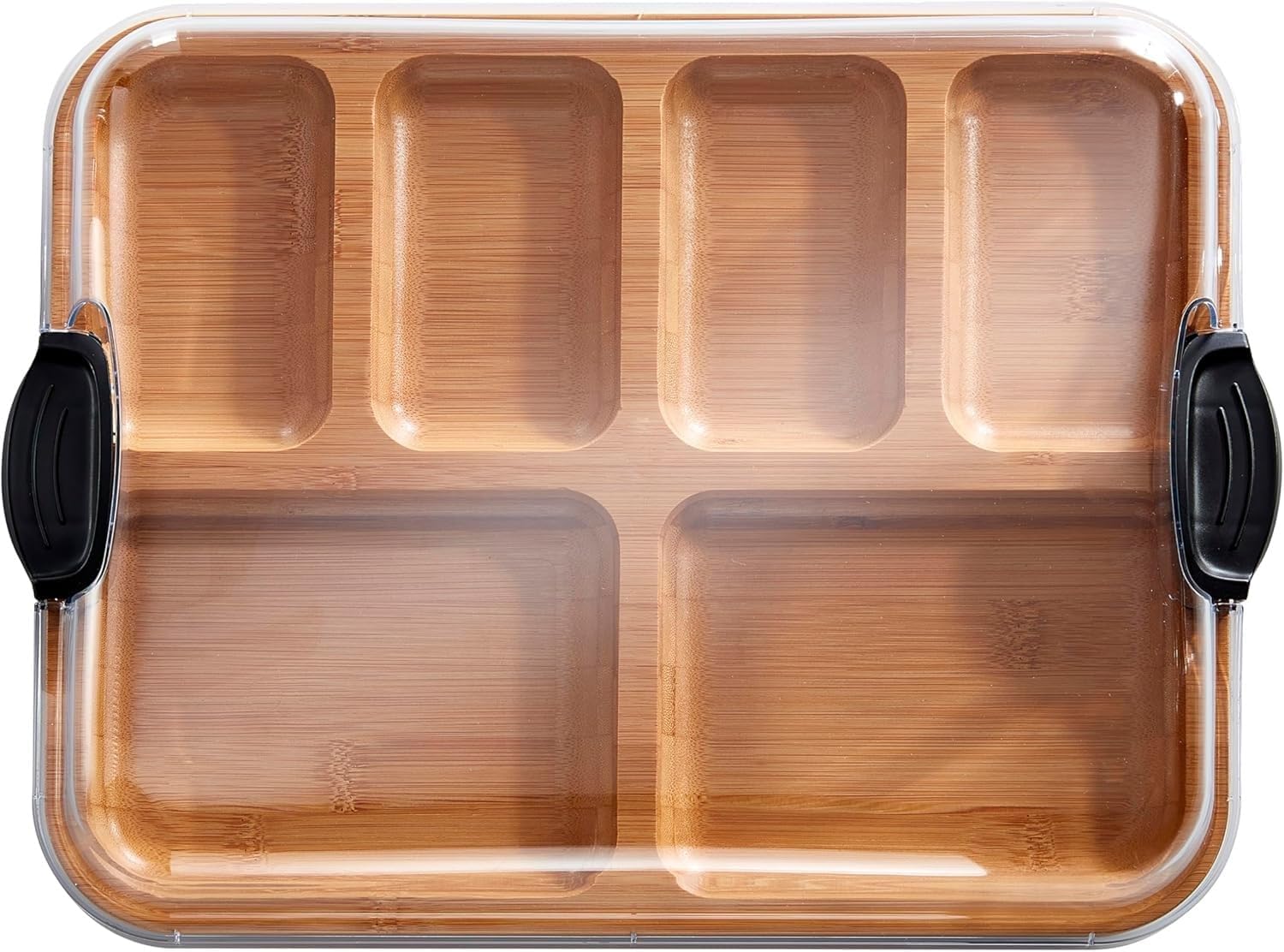 FARBERWARE Build-a-Board Cutting Board with Compartments and Clear Locking Lid for Charcuterie, Snacks, Bamboo, 28 x 35.5cm