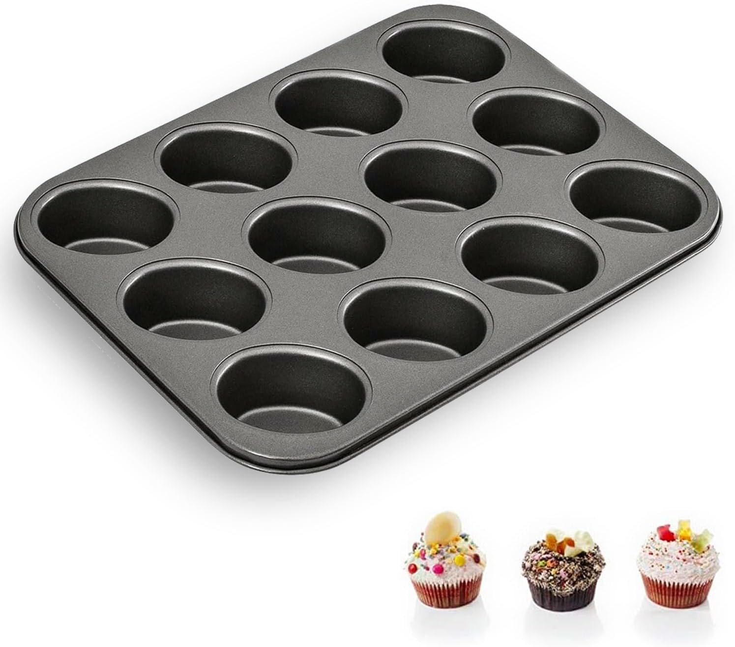 12 Cup Muffin Tray - Non-Stick Baking Tray, Robust Carbon Steel, Oven Safe up to 230Β°C, Great for Yorkshire Puddings, Mince Pies, Muffins and Cupcakes, Baking Accessories