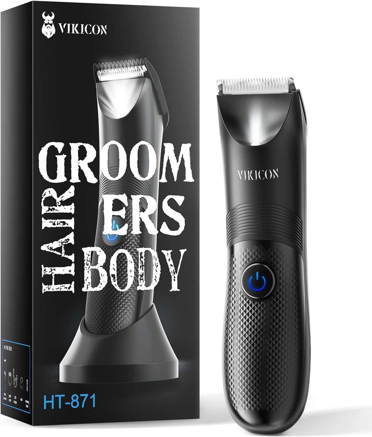 VIKICON Balls Trimmer Men, Pubic & Body Hair Trimmer Men, IPX7 Waterproof Body Groomer w/Light & Ceramic Blade, Shavers for Private Parts, Electric Male Razor, USB-C Charging, Gifts for Him Dad
