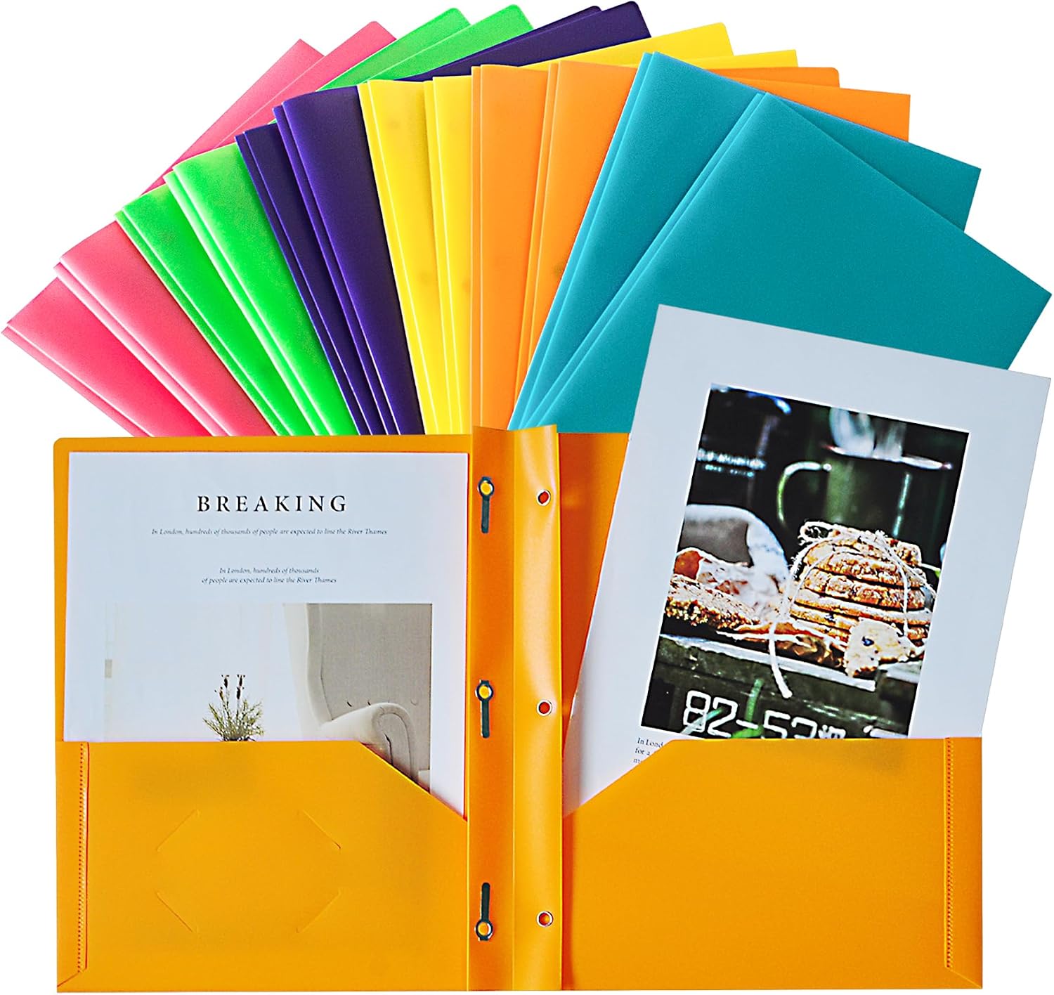 Seashell 2 Pocket Folders with Prong, 12 Pack, Assorted Colors