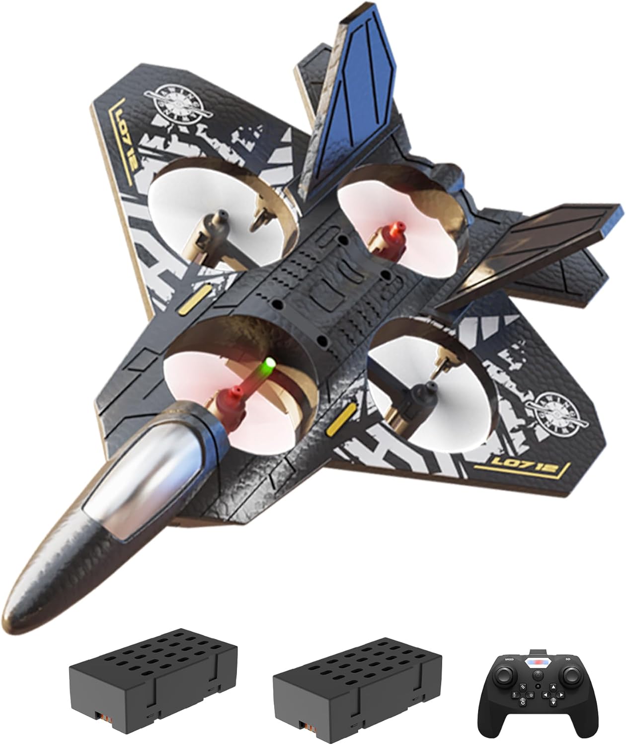RC Fighter Jet Plane,Remote Control Airplane Drones for Over 12 Years of Age with 2 Batteries,Foam RC Helicopter Toys for Boys and Girls Black