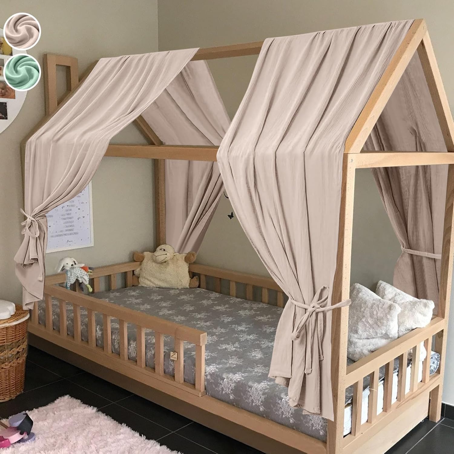 HOTUT Extra Wide Princess Bed Canopy, 2pcs Large Children Bed Canopy, 100% Cotton Girls Mosquito Net, Kids Princess Play Tents Nursery Room Decoration for Baby, for Women Bedroom Decorations
