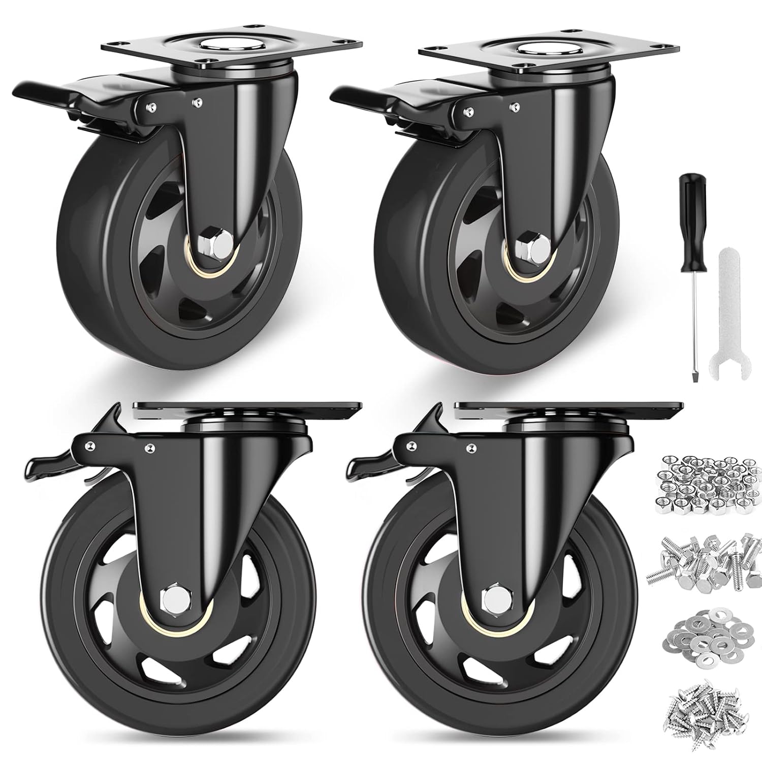 4 Inch Caster Wheels, Heavy Duty Casters Set of 4 with Brake
