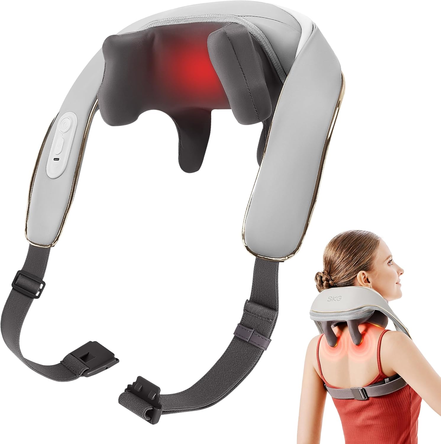 SKG Neck Massager for Pain Relief Deep Tissue, 6D Kneading Cordless Shiatsu Neck and Shoulder Massage with Heat Electric Massage Gifts for Men and Women Bithday Gifts