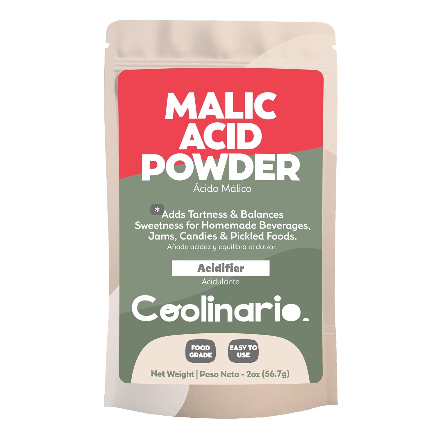 Coolinario Malic Acid Food Grade Powder (2 OZ) Sour Powder