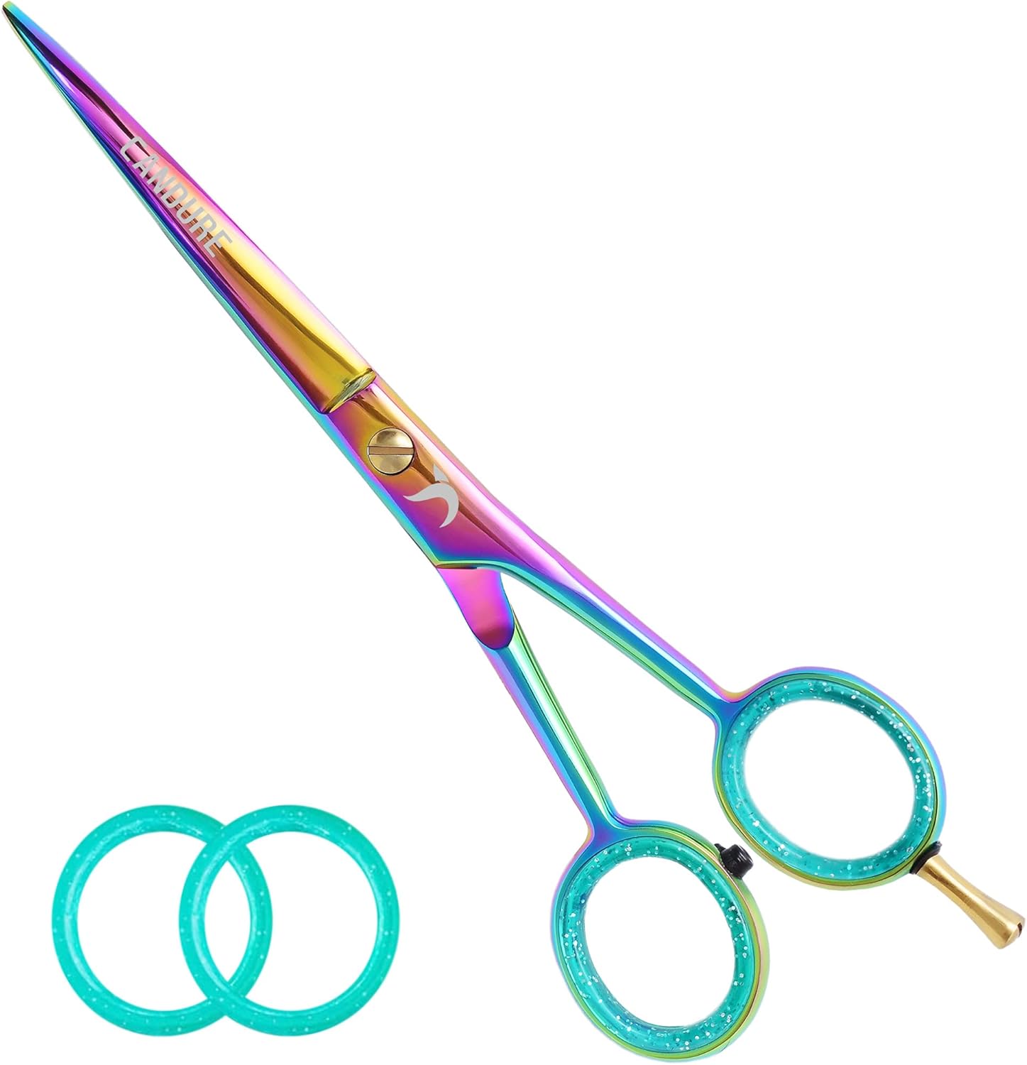 Candure Hairdressing Scissor Hair Scissor for Professional Hairdressers Barbers Stainless Steel Multi Color Hair Cutting Shears for Salon, Men, Women, Children and Adults (Rainbow, 6.5")
