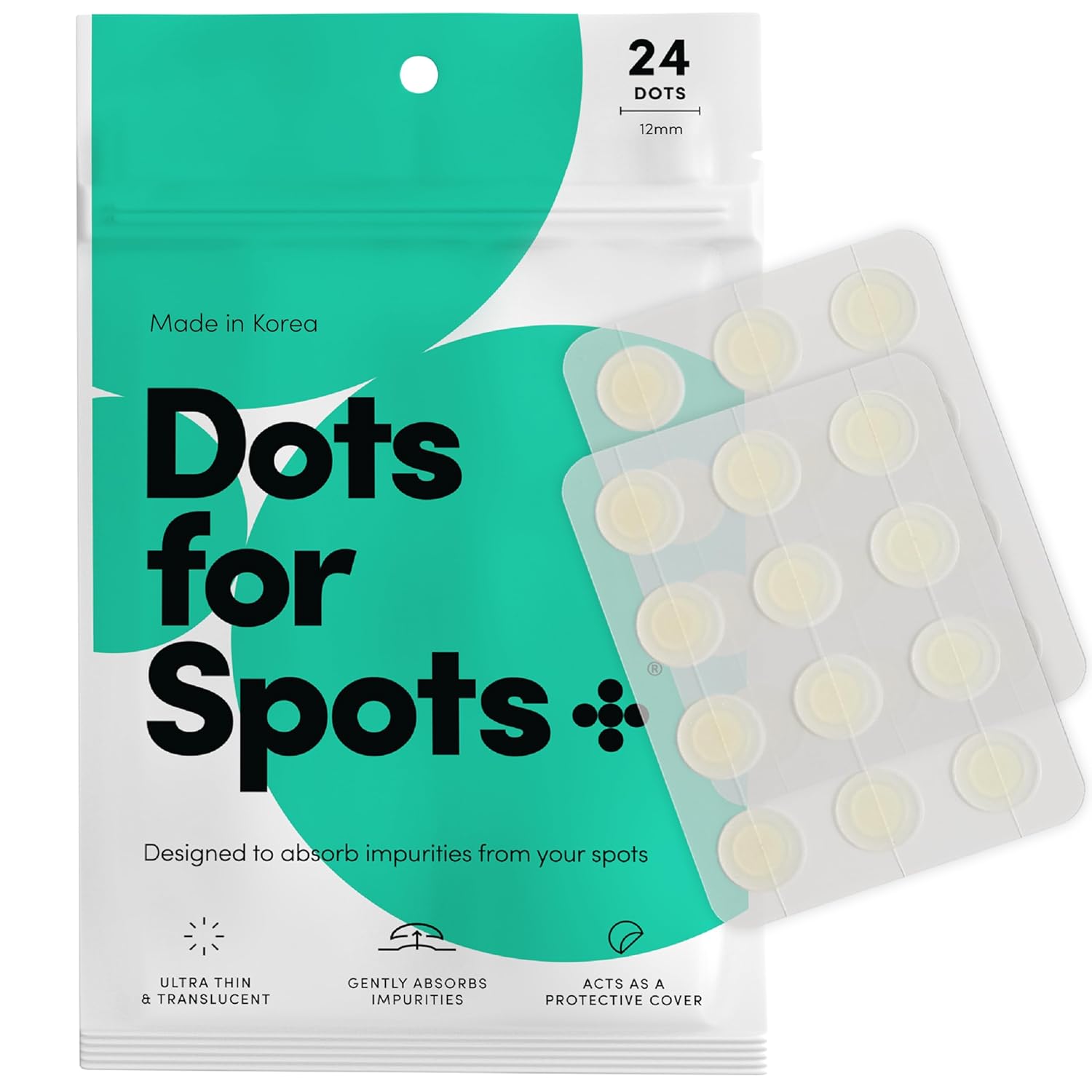 Dots for Spots Pimple Patches For Face - Stocking Stuffers - Fast Acting, Translucent Hydrocolloid Zit Patches that Unclog Pores Korean Skin Care - Vegan, Cruelty Free - (24 count)