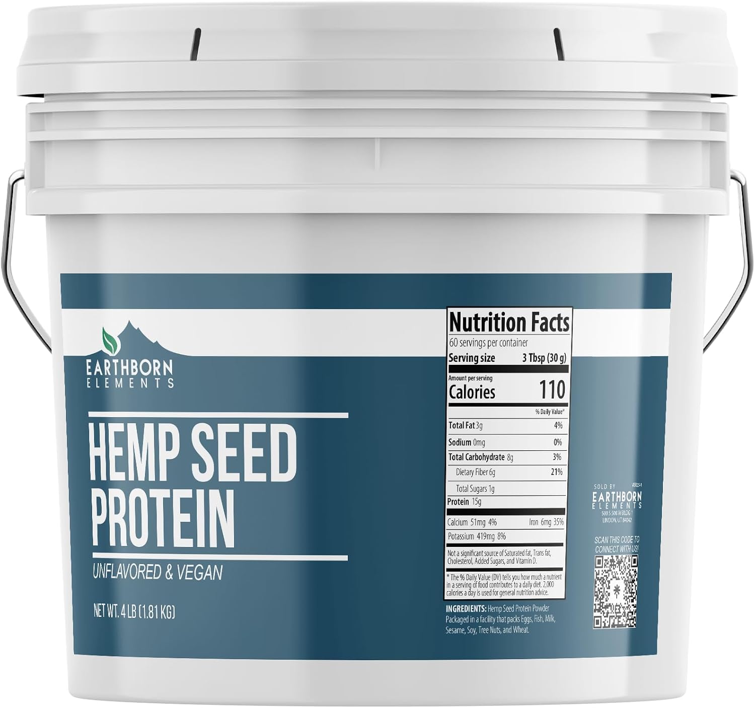 Earthborn Elements Hemp Seed Protein 1 Gallon Bucket, Smoothies & Shakes, Vegan (4 Pound)