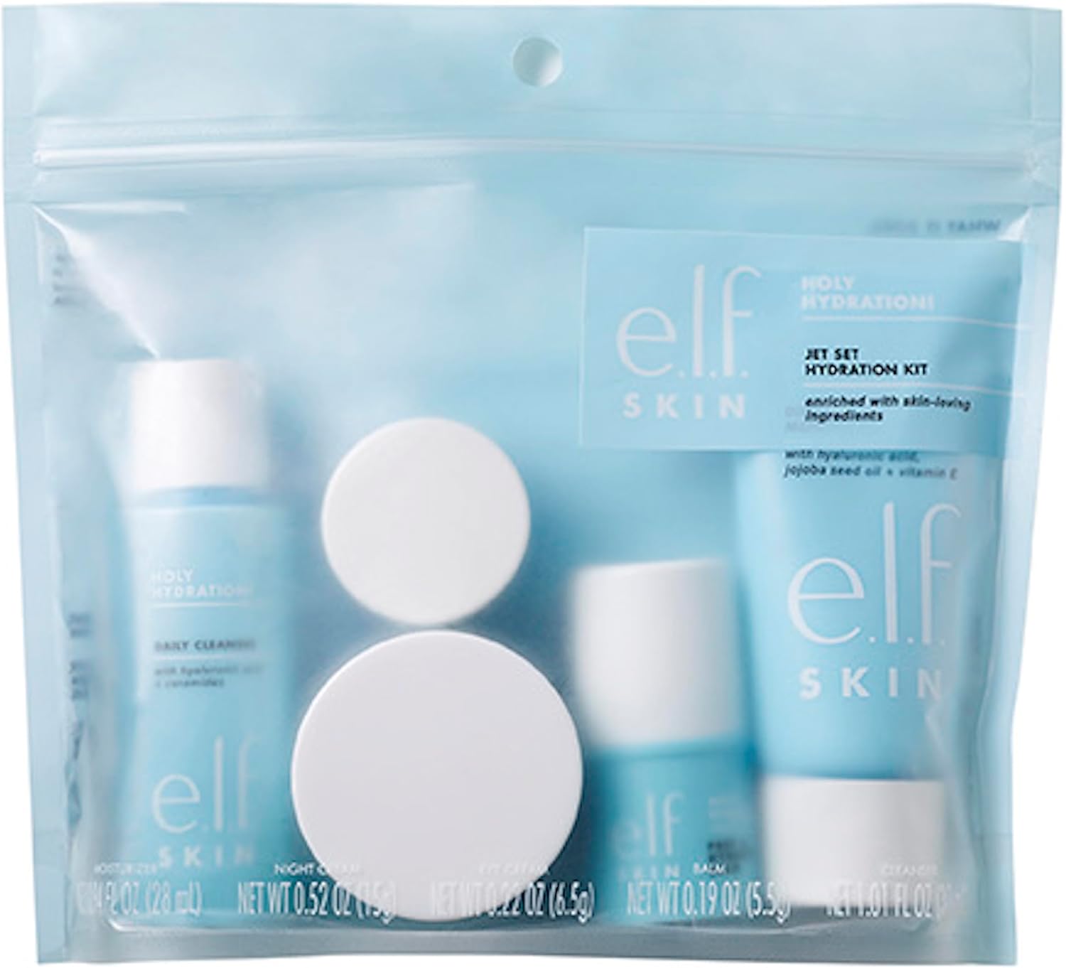 e.l.f. SKIN Jet Set Hydration Kit, Travel Friendly Hydrating Skincare Set, Face Cleanser, Balm, Moisturiser, Eye Cream and Night Cream, Vegan and Cruelty-Free