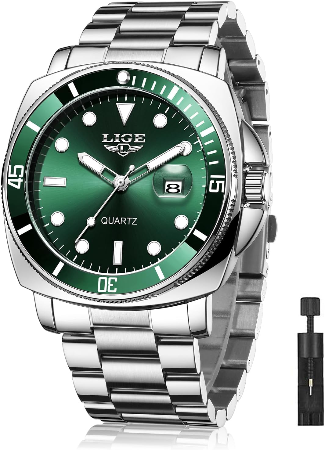 Quartz Watches for Men,Stainless Steel Waterproof Analog Watch,Luxury Big Face Durable Alloy Strap Mens Watches,Date Luminous Business Dress Watch for Men