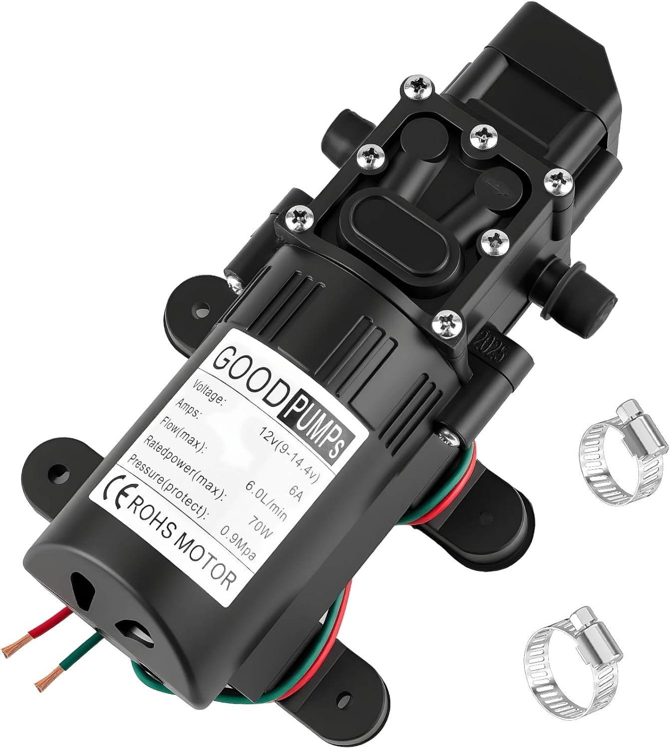 12V DC Water Pressure Diaphragm Pump, 6 A Self Priming Sprayer Pump with 6 L/Min 0.9 MPA 80 PSI, Water Transfer Pump Suitable for Shower Garden